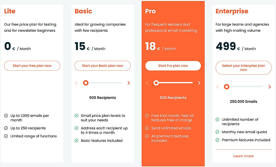 Pricing screenshot
