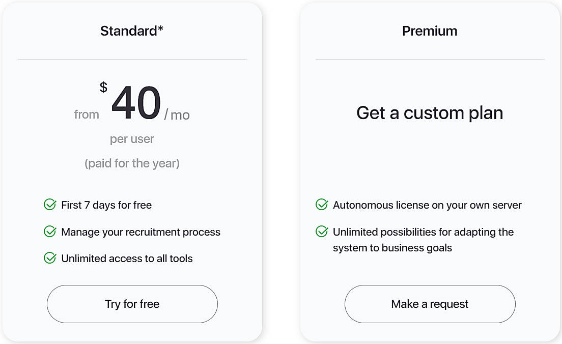 Pricing screenshot