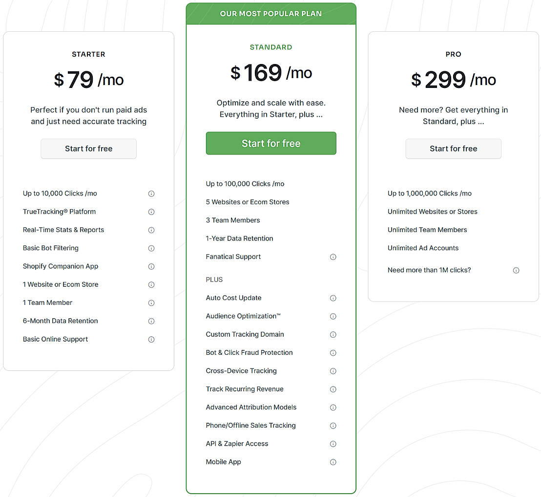 Pricing screenshot