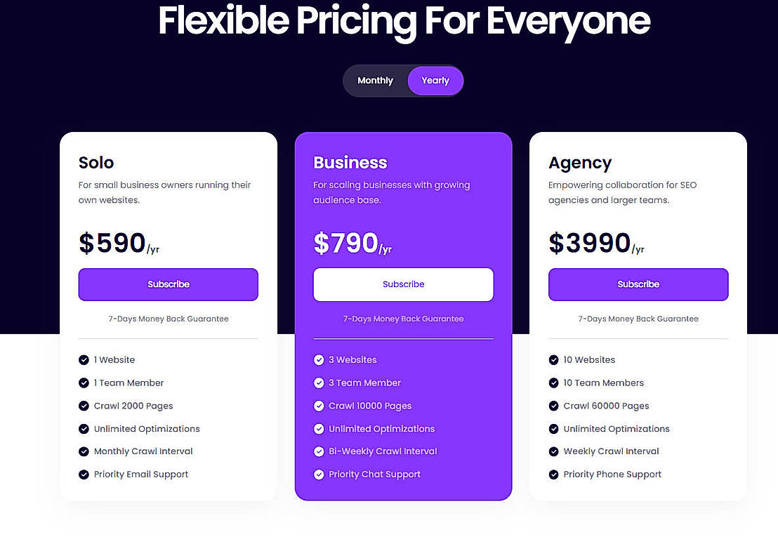 Pricing screenshot