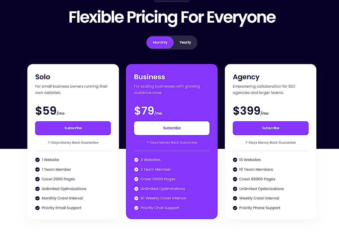 Pricing screenshot