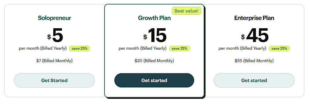 Pricing screenshot