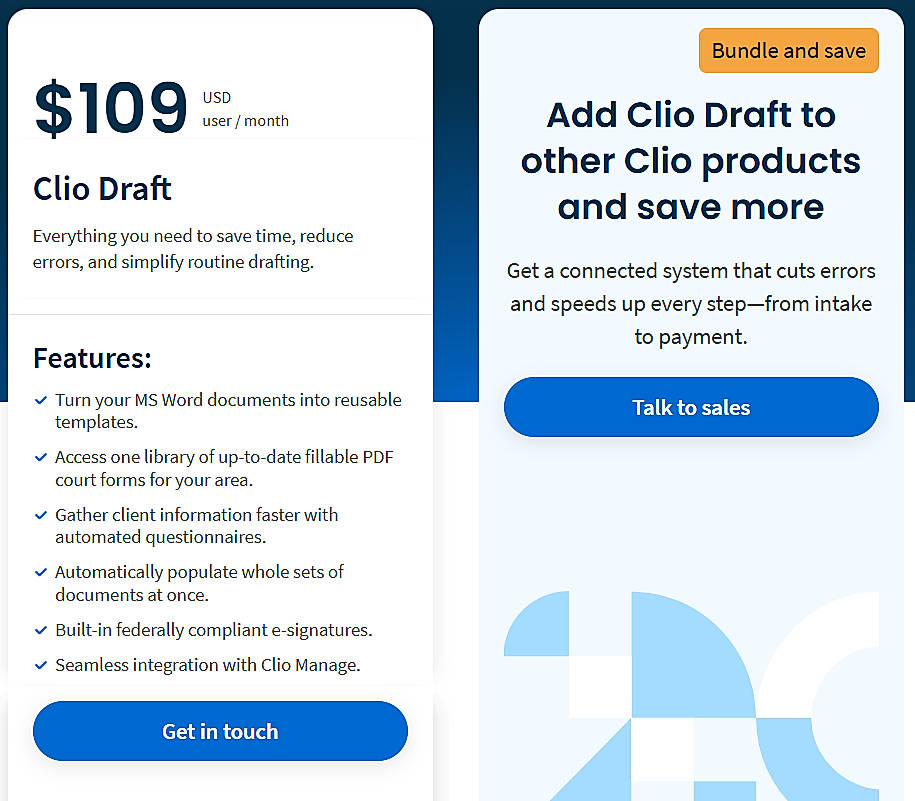Pricing screenshot