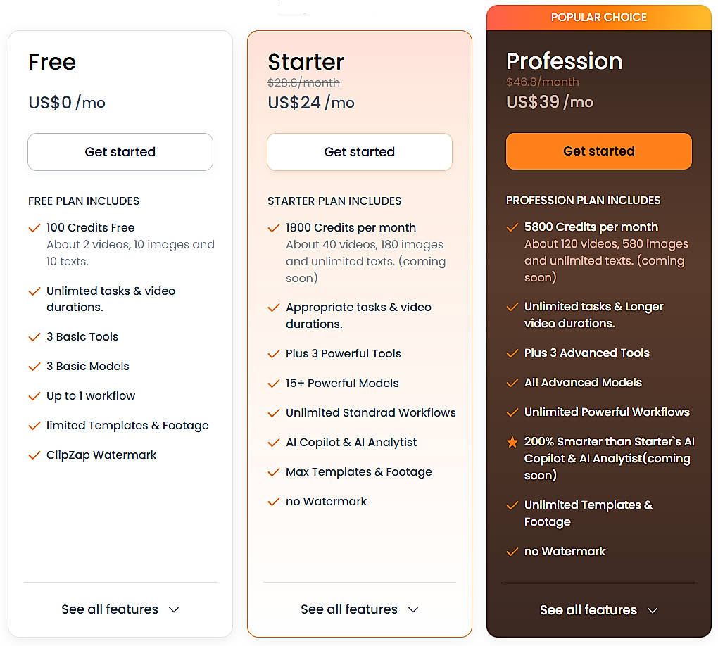 Pricing screenshot