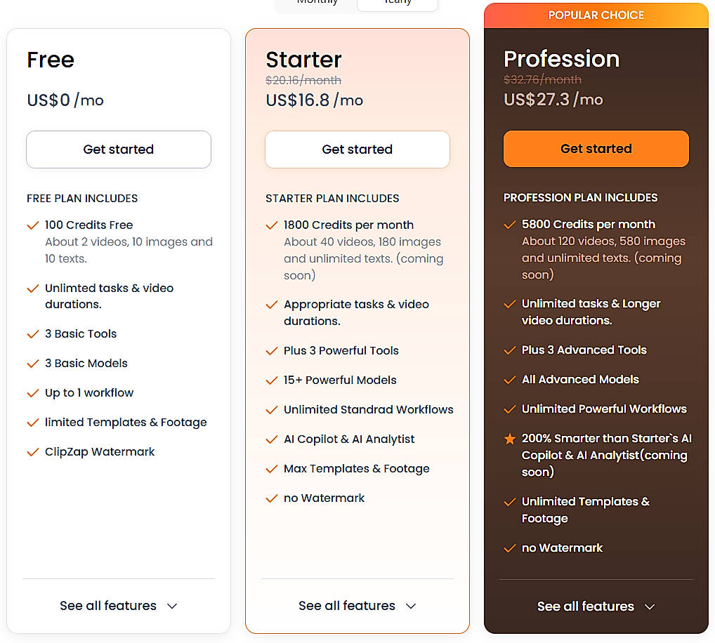 Pricing screenshot