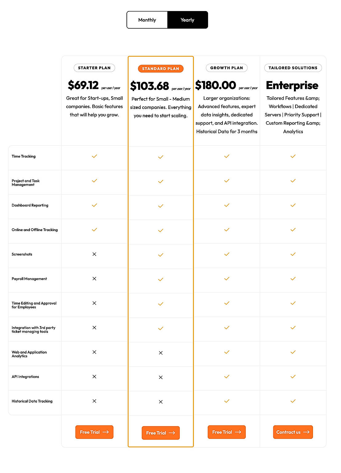 Pricing screenshot