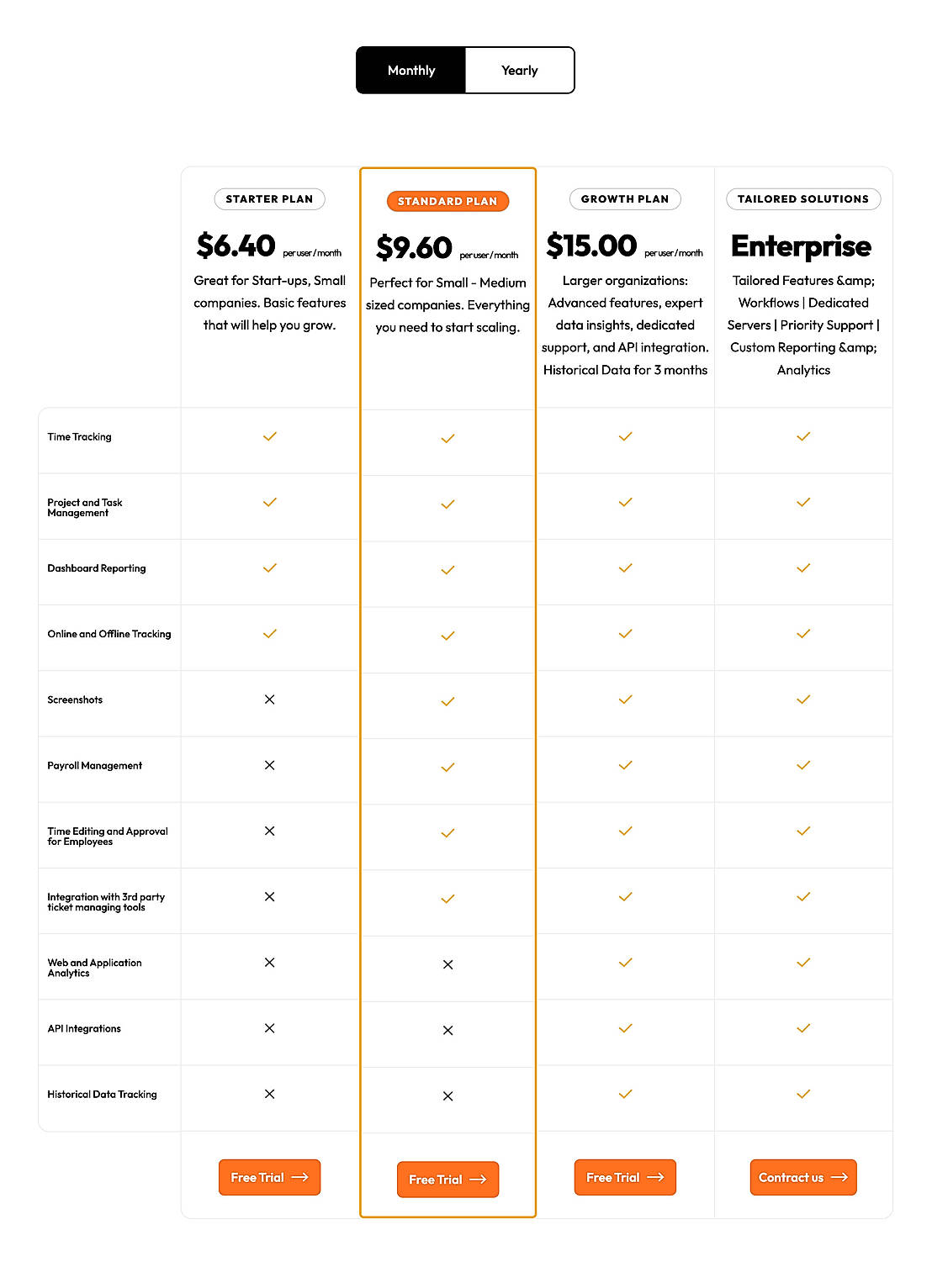 Pricing screenshot