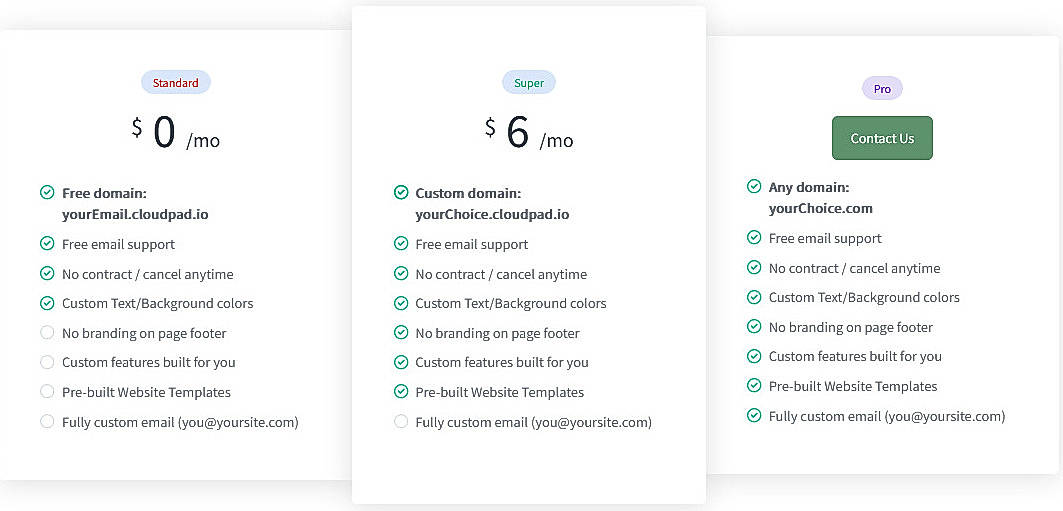 Pricing screenshot