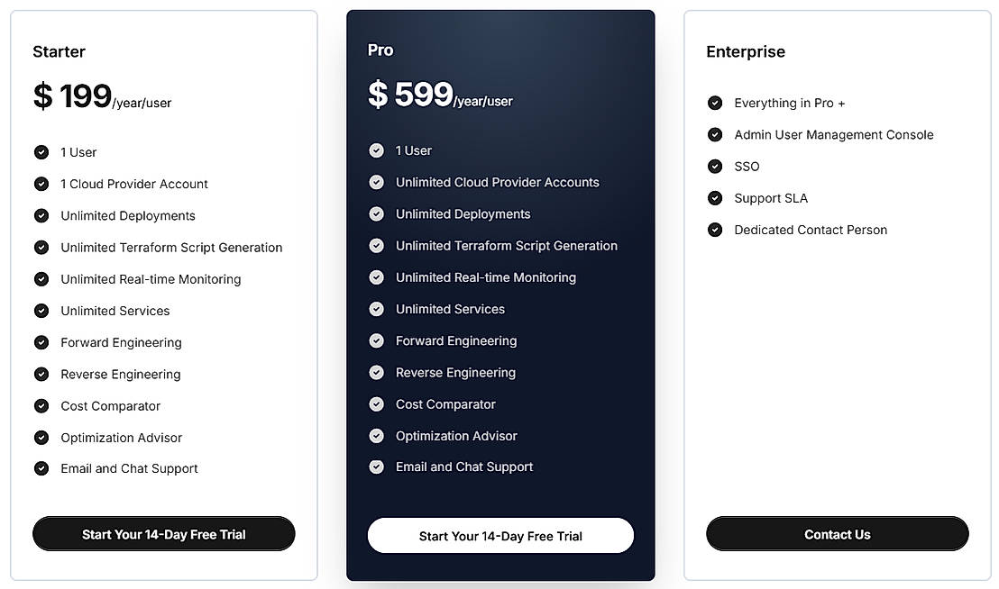 Pricing screenshot