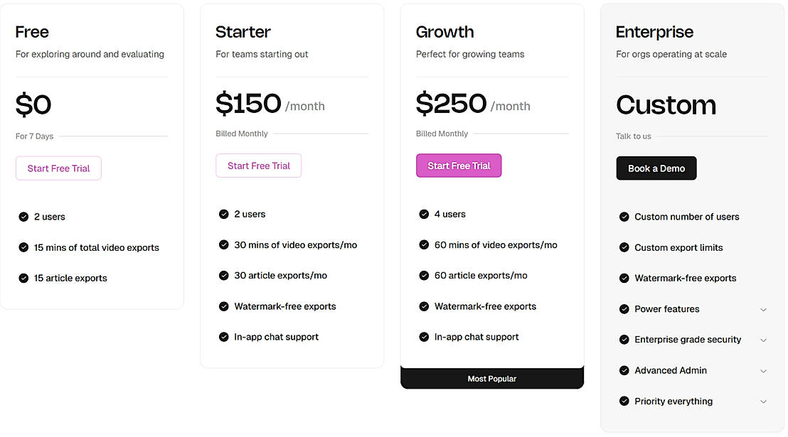 Pricing screenshot