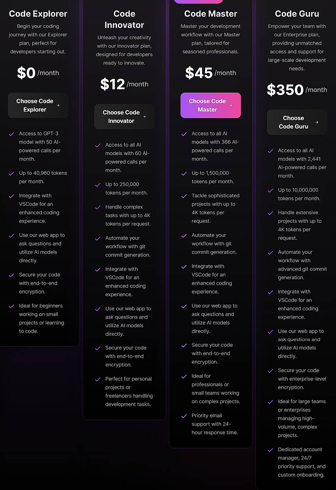 Pricing screenshot