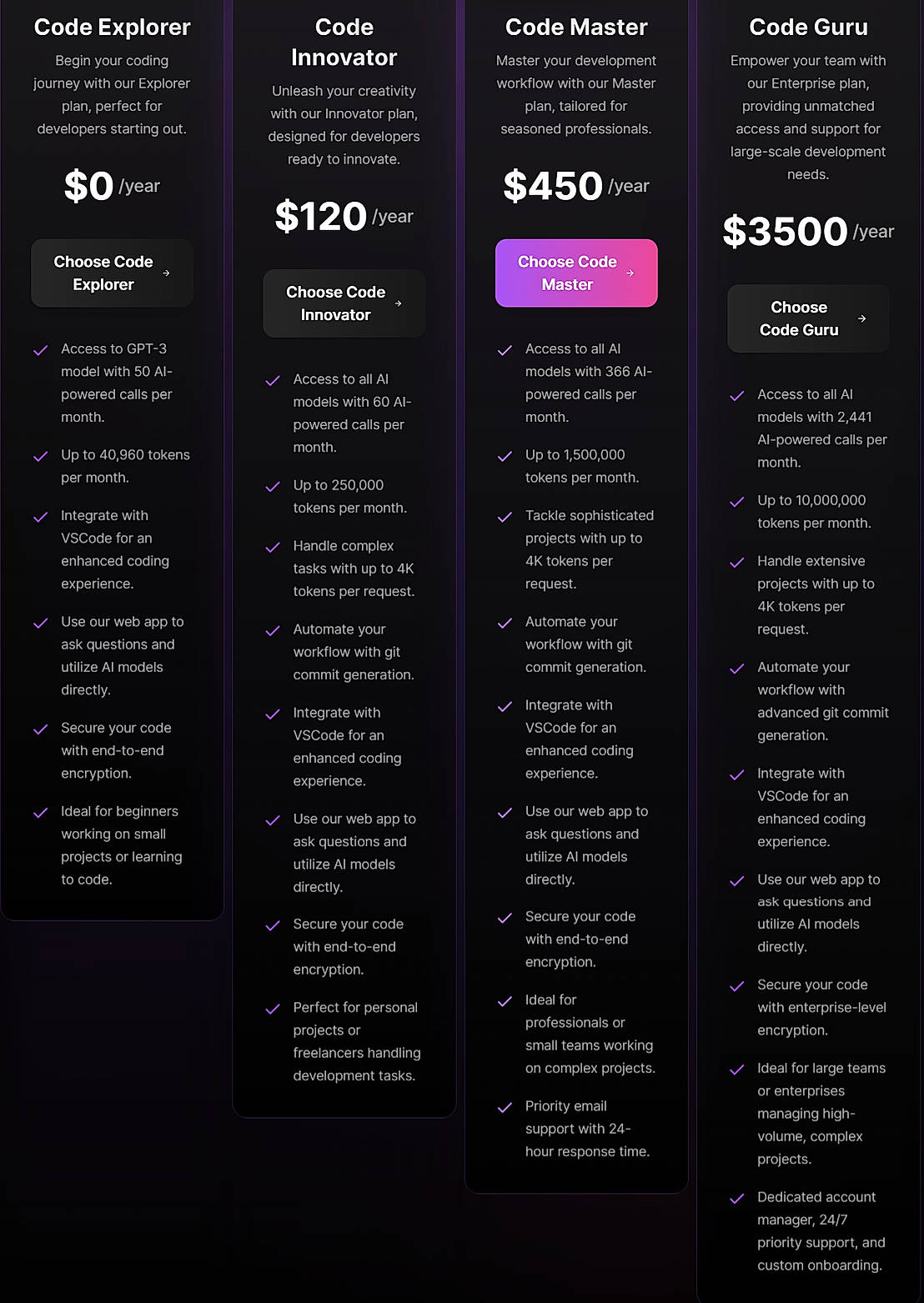Pricing screenshot