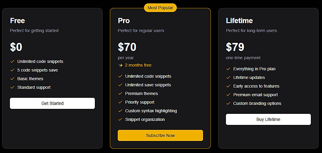 Pricing screenshot