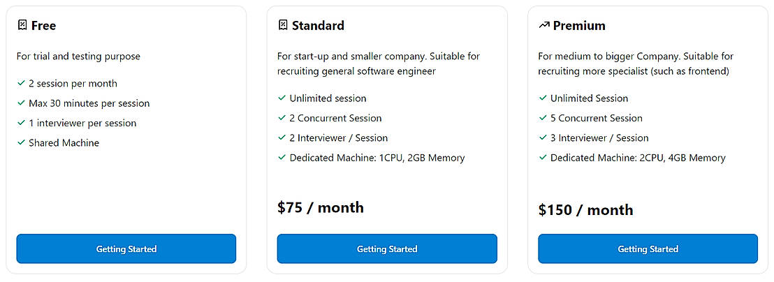Pricing screenshot