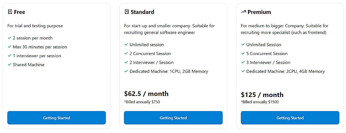Pricing screenshot