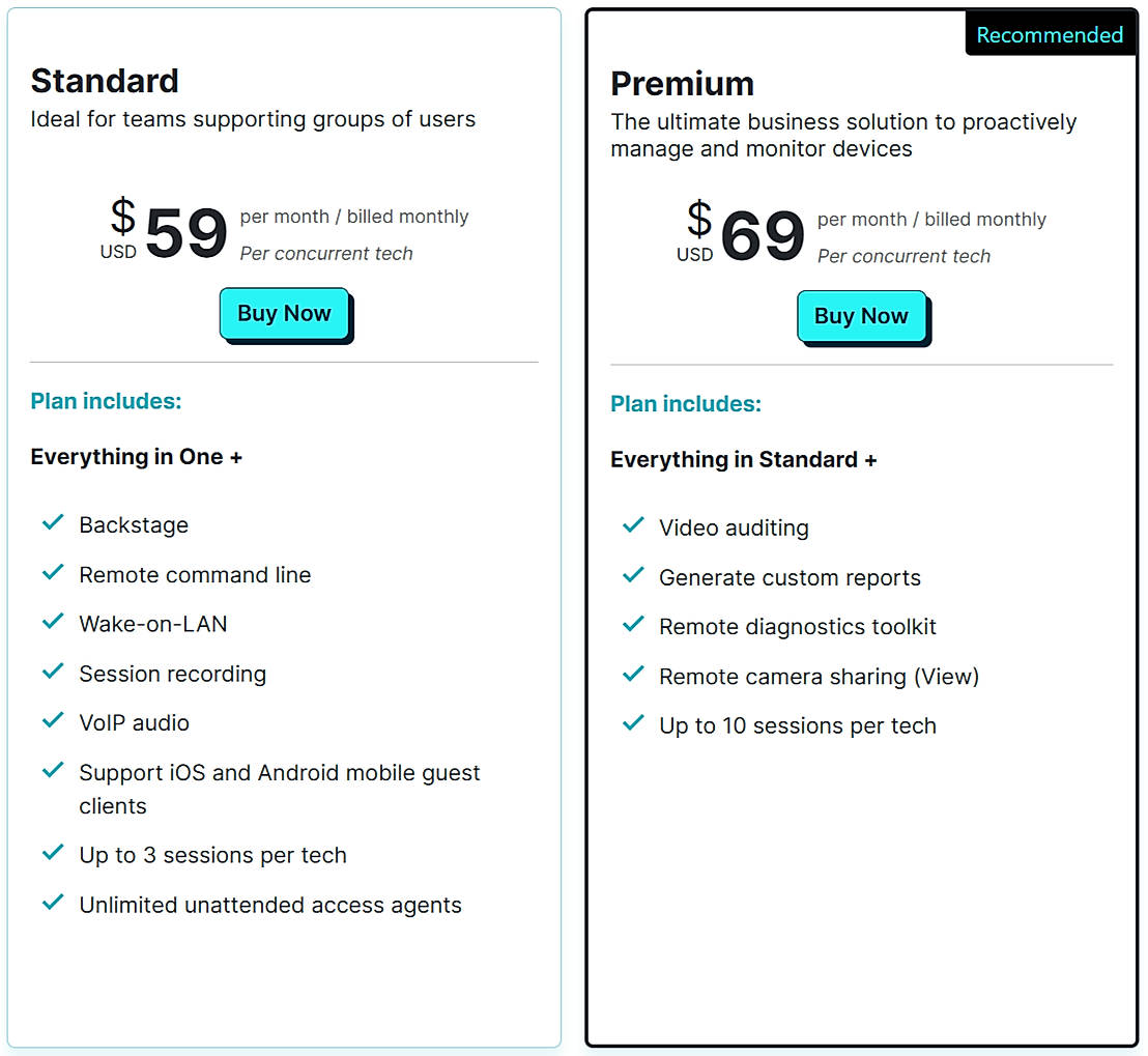 Pricing screenshot