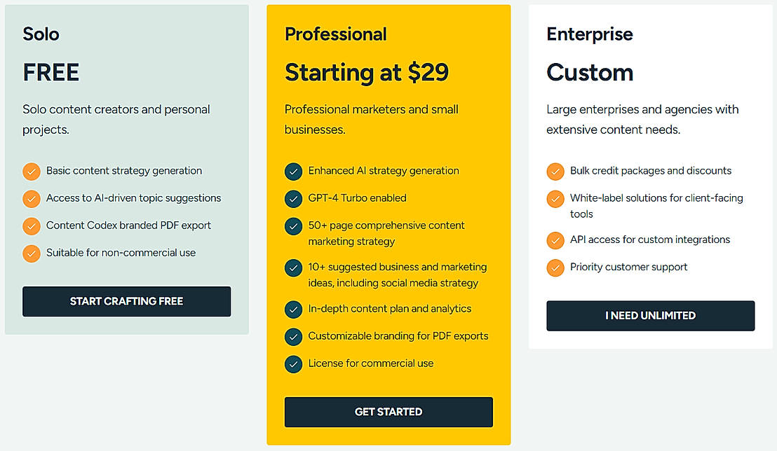 Pricing screenshot