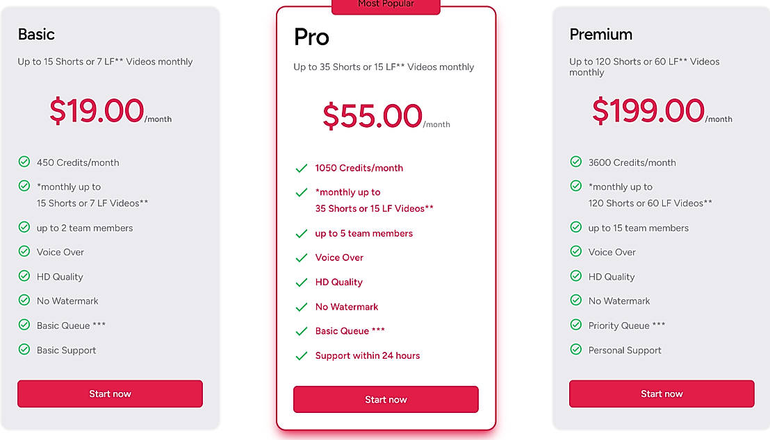 Pricing screenshot