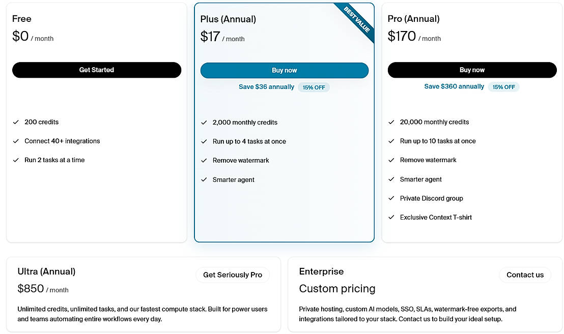 Pricing screenshot