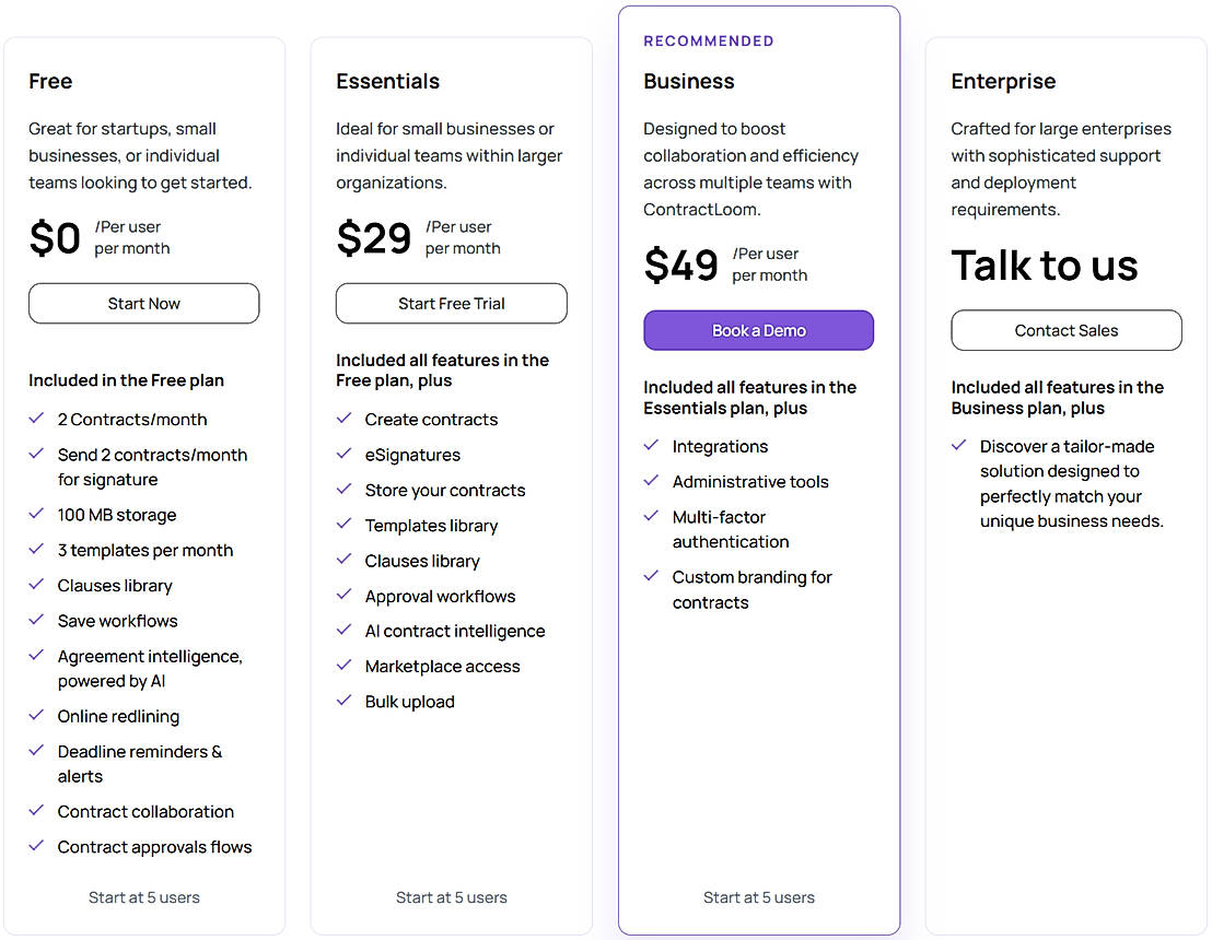 Pricing screenshot