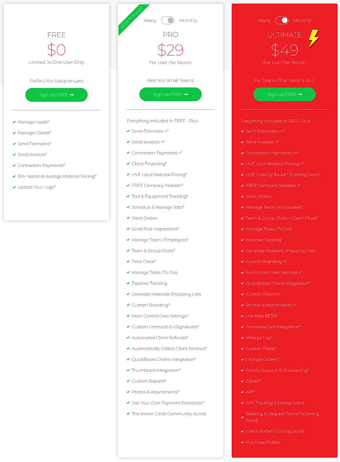 Pricing screenshot