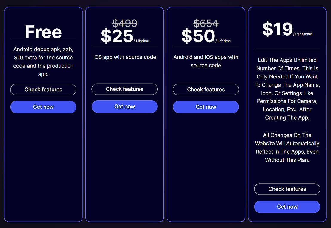 Pricing screenshot