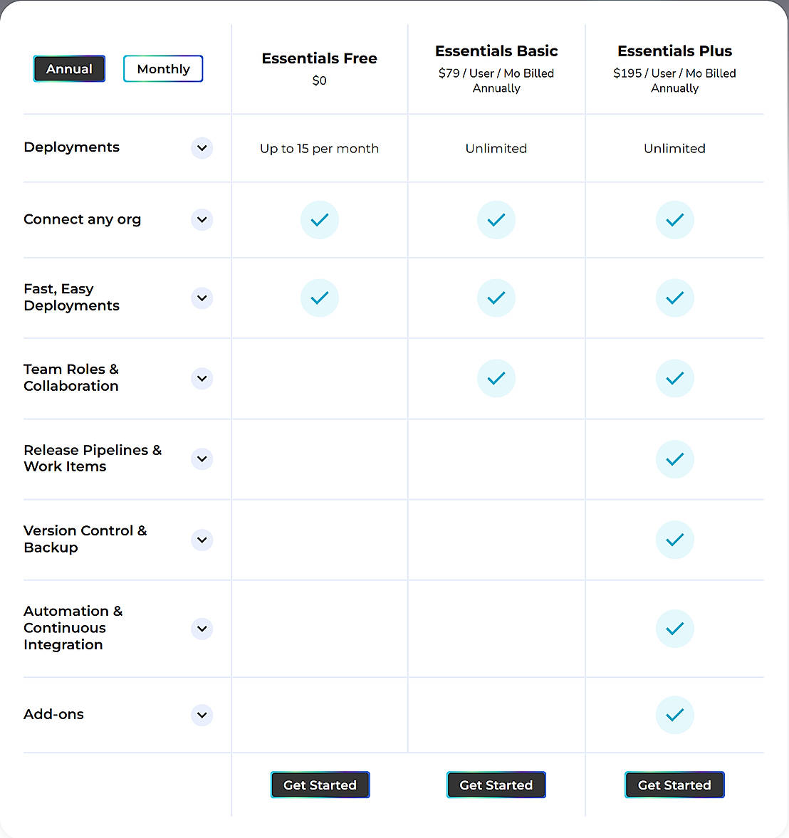 Pricing screenshot