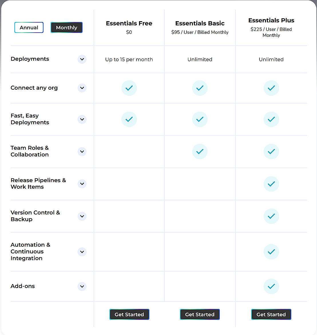 Pricing screenshot