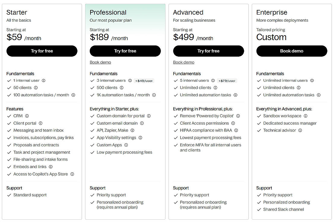 Pricing screenshot