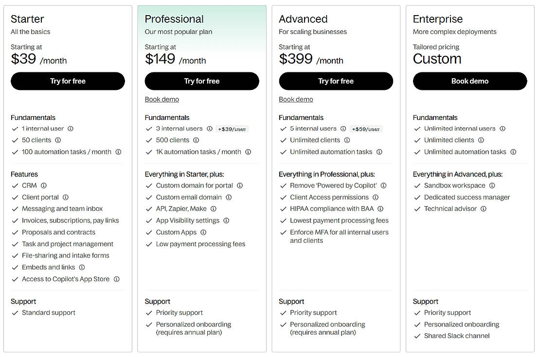 Pricing screenshot