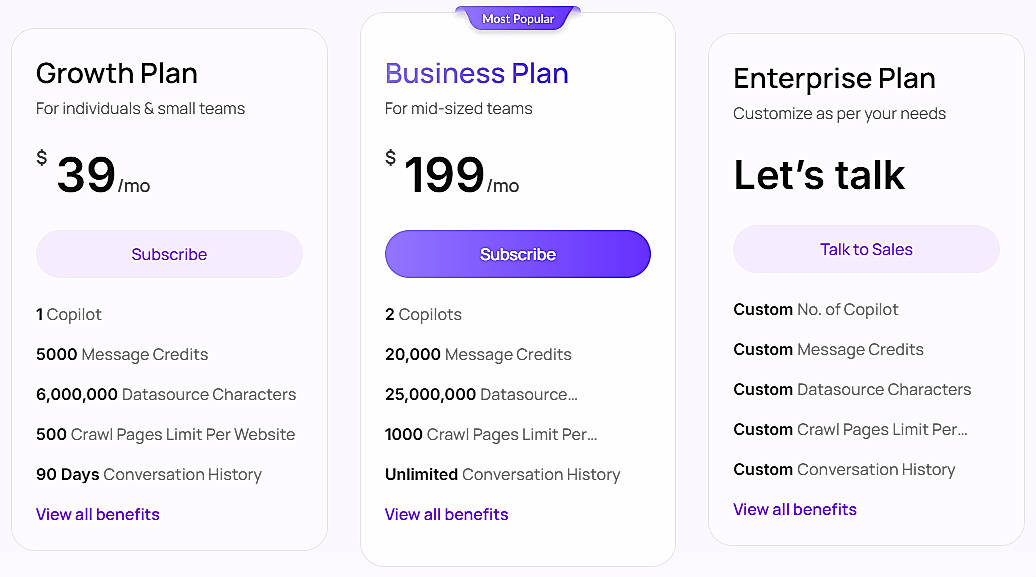 Pricing screenshot
