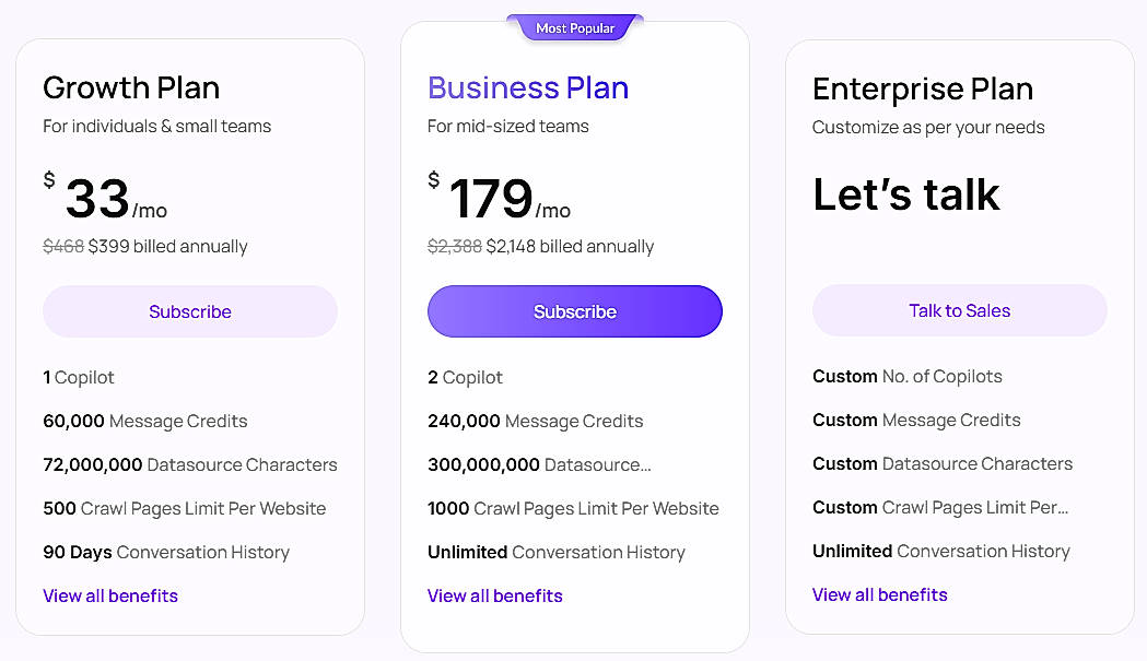 Pricing screenshot