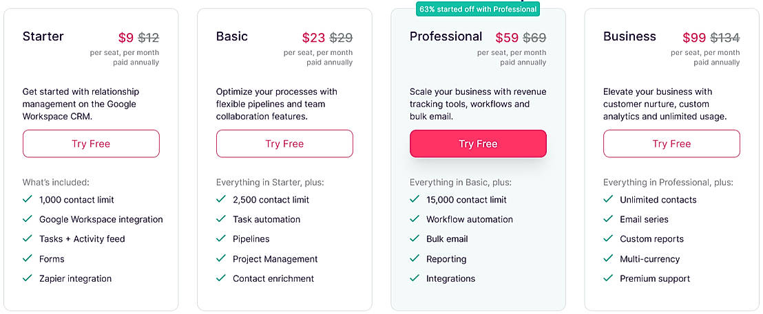 Pricing screenshot