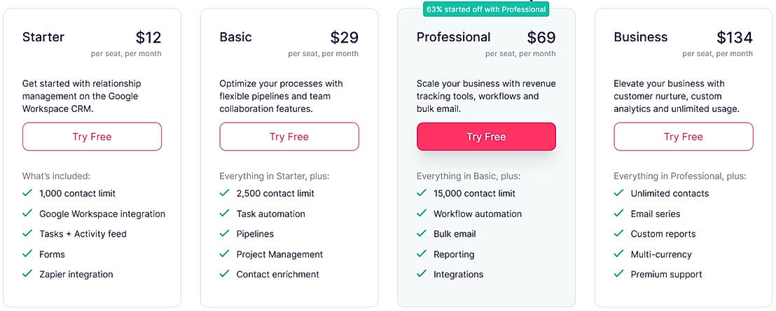 Pricing screenshot