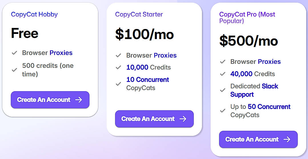 Pricing screenshot