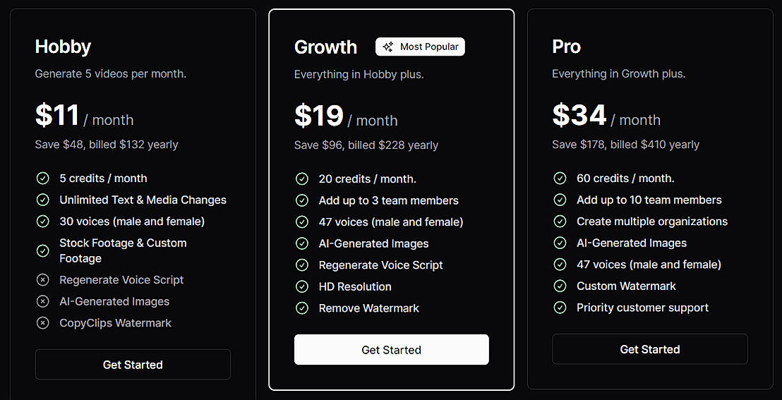 Pricing screenshot
