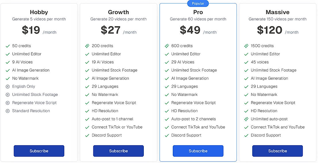 Pricing screenshot