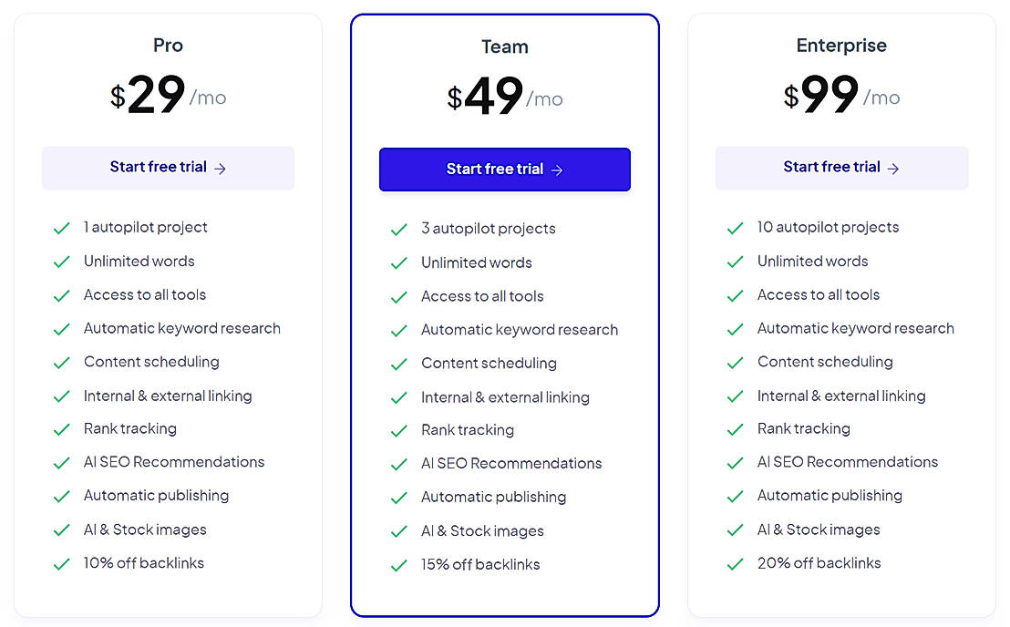 Pricing screenshot