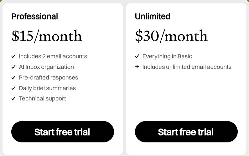 Pricing screenshot