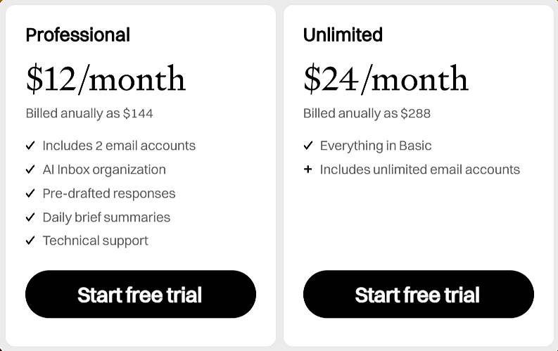 Pricing screenshot