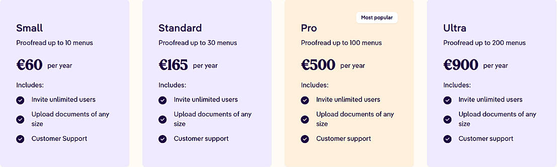 Pricing screenshot