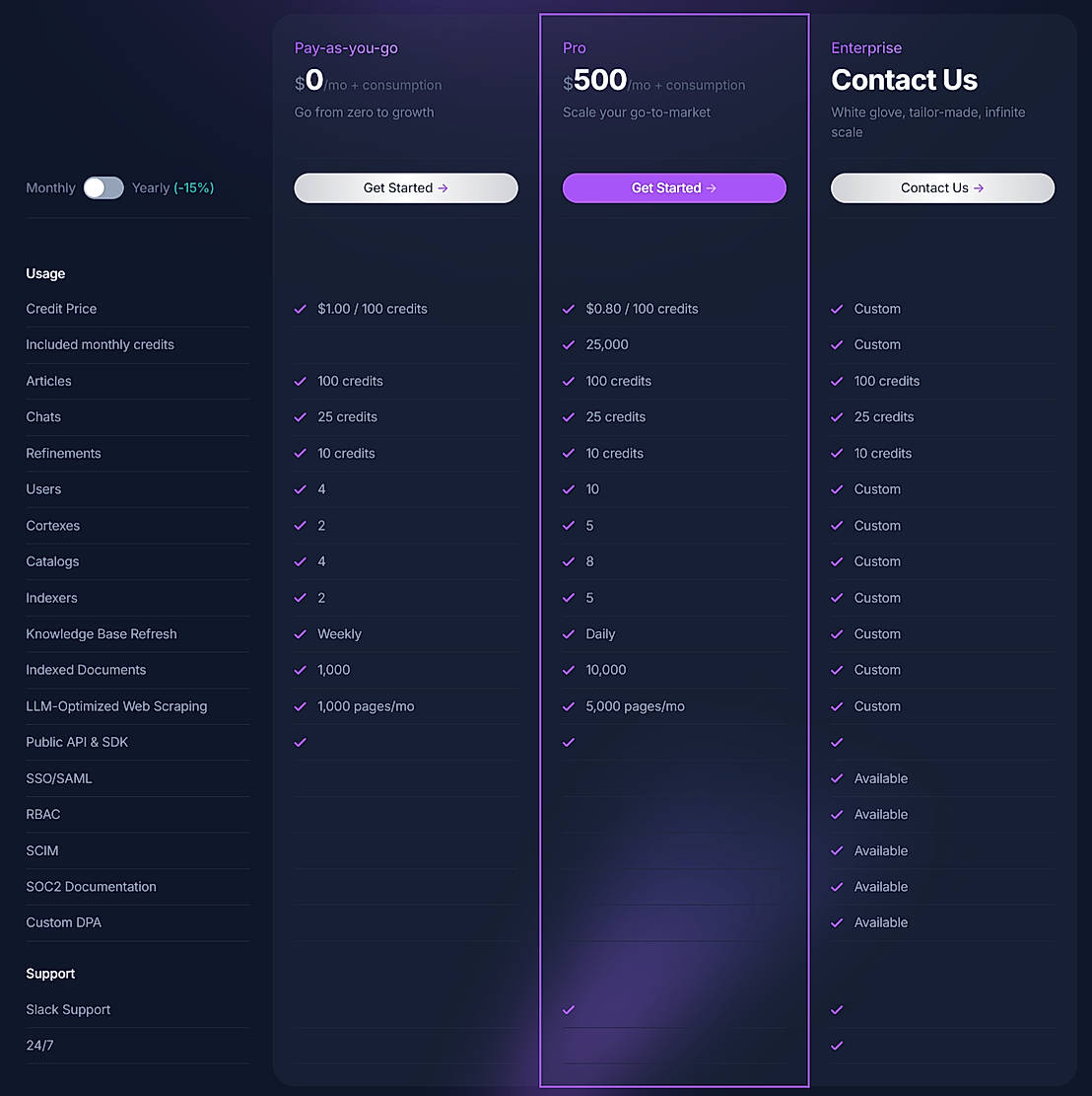 Pricing screenshot