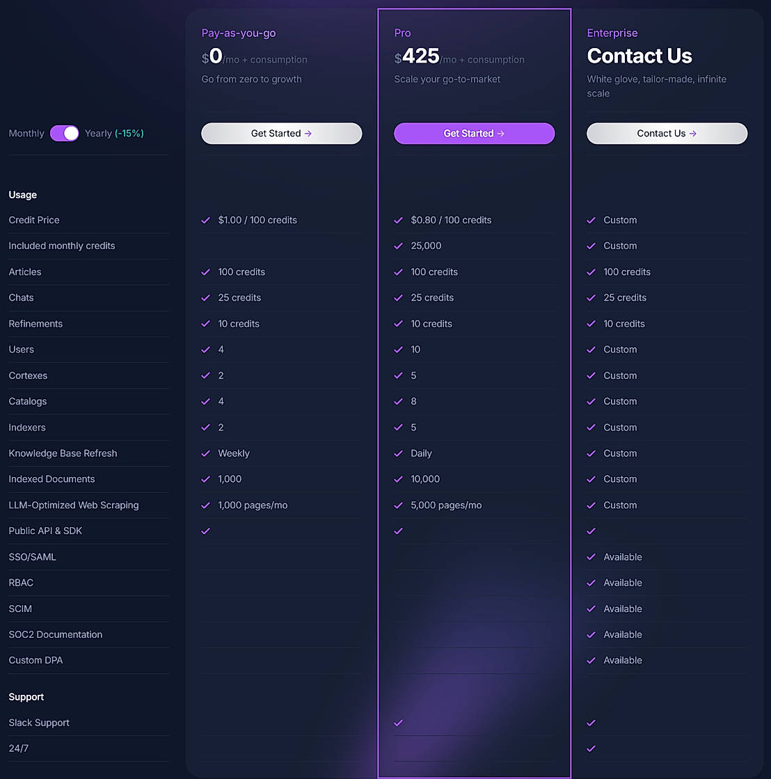 Pricing screenshot