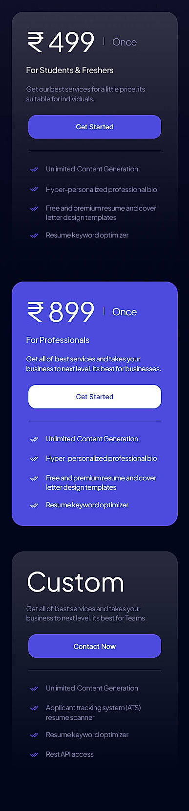Pricing screenshot