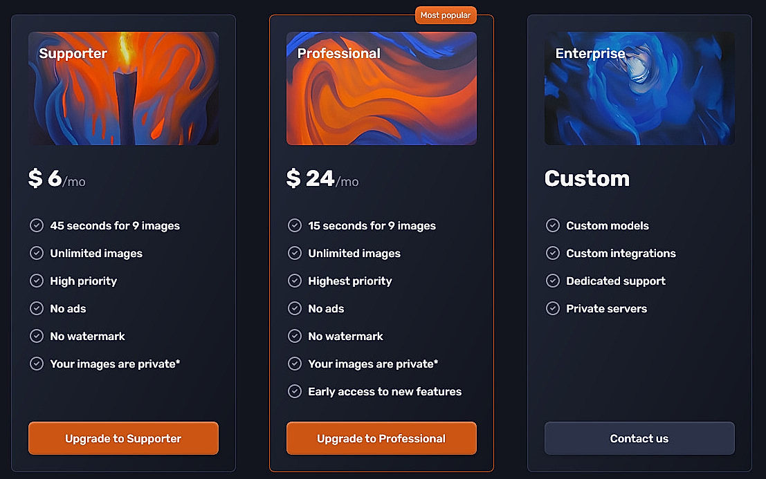 Pricing screenshot