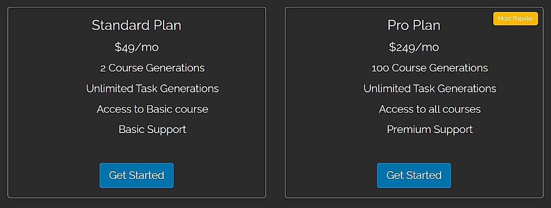 Pricing screenshot