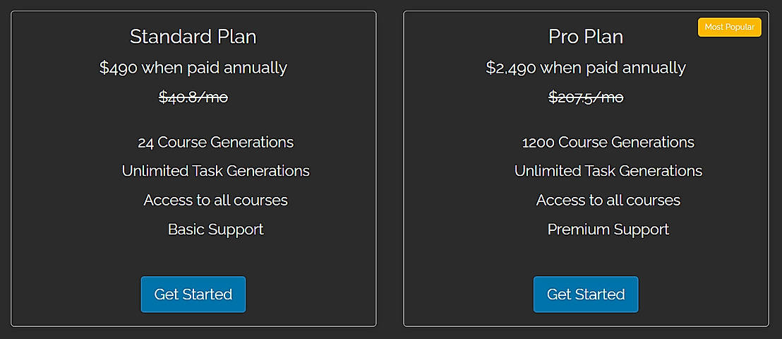 Pricing screenshot