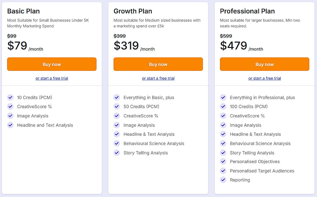 Pricing screenshot
