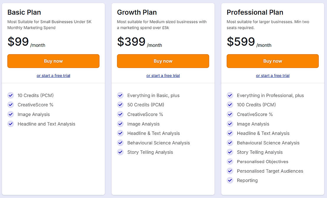 Pricing screenshot