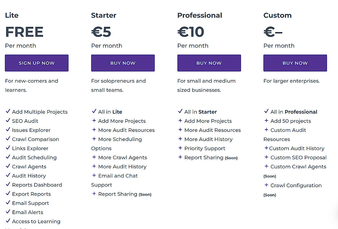 Pricing screenshot